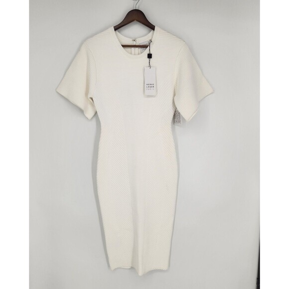 New Herve Leger Ribbed Tee Bodycon Dress Alabaster Contour Coreset Knit Medium - Picture 2 of 6